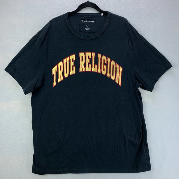 True Religion Other - True Religion Shirt Mens XXXL 3XL Black Gold Spell Out Shine Edge Crew Neck